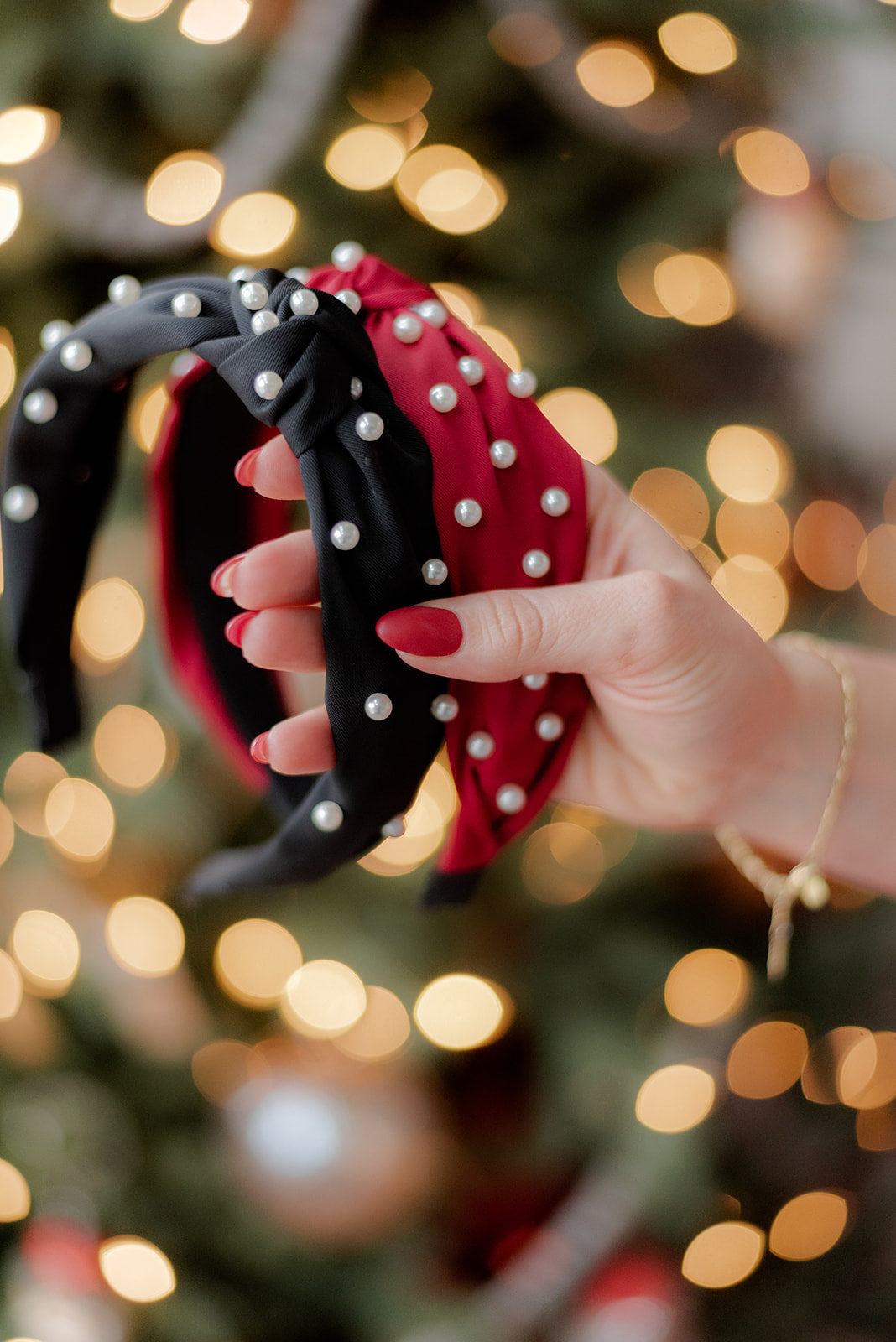 Pearl Headband Set - Red & Black